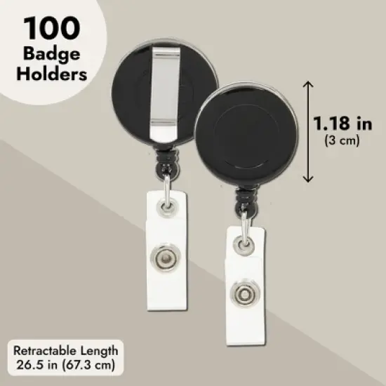 Juvale 100 Pack Retractable ID Badge Holder Reel for Cards with Clips, Bulk for Nurses and Teachers, Office Supplies, Name Badge for Work, 26.5 In image {7}
