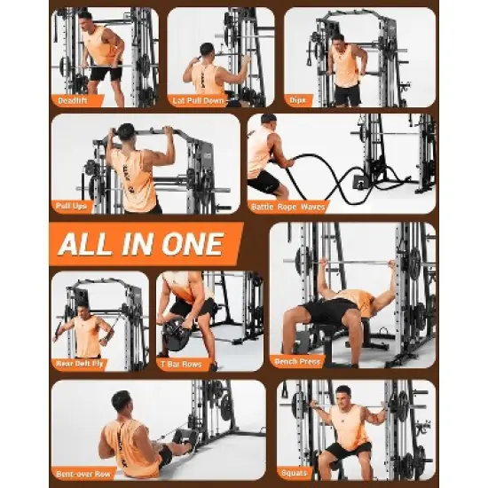 Home Gym All in One, 2200LBS Squat Rack Power Cage with Smith Bar, LAT Pull-Down, Cable Systems, Leg Hold-Down and More Attachments image {2}