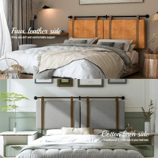 Acoinel Wall Mounted Headboard,for Bedroom,Modern Style Headboard with Faux Leather Straps for Bedroom,Entryway image {4}