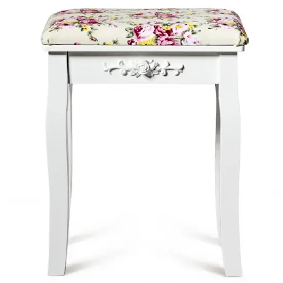 Costway Vanity Wood Dressing Stool Padded Chair Makeup Cushion White Backless image {8}