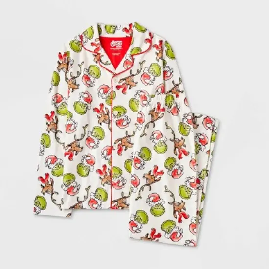 Kids' The Grinch Christmas Coat Pajama Set - Cream image {3}