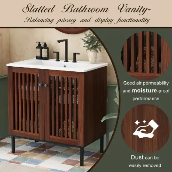 30" Vintage Bathroom Vanity with Ceramic Sink image {4}