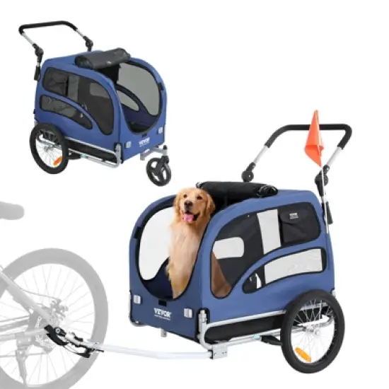 VEVOR Dog Bike Trailer, Supports up to 100 lbs, 2-in-1 Pet Stroller Cart Bicycle Carrier, Easy Folding Cart Frame with Quick Release Wheels image {8}