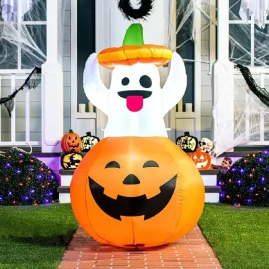 Joyfy 5 FT Halloween Inflatable Outdoor Decorations, Inflatable Ghost in Pumpkin with LEDs for Halloween Party Yard, Garden, Lawn Outdoor Decoration image {3}