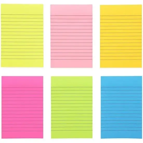Paper Junkie 8 Pads 100 Sheets Neon Colored Lined Paper Sticky Notes Self-Stick Pads 4x6 inch image {4}