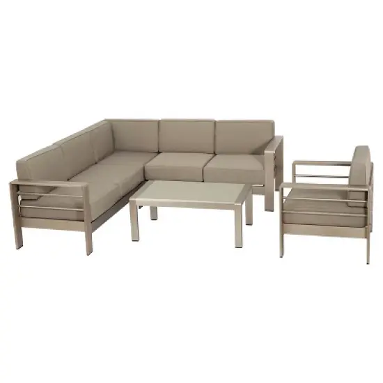 Cape Coral 5pc Aluminum Sofa Set with Cushions - Khaki - Christopher Knight Home image {1}