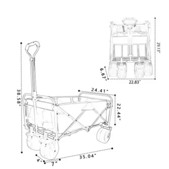FURNIinspire Outdoor Serving Carts Fishing Cart Rod Holders All Terrain Steel Frame Utility Cart with Pneumatic Tires, Black, 44.88"*25.98"*44.49" image {2}