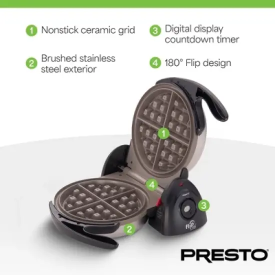 Presto FlipSide Belgian Waffle Maker, Nonstick Kitchen Appliance, 7 Inch, Black image {2}