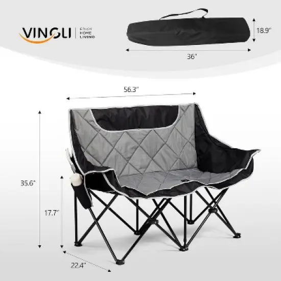 VINGLI Oversized Double Camping Chair for Adult，Loveseat Camping Chairs 2 Person Heavy Duty Lawn Chairs with Cup Hold for Beach/Outdoor image {2}