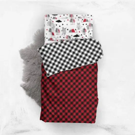 Bacati - Lumberjack Red Black 5 pc Toddler Bedding Set image {4}