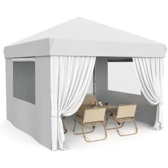 10x10 Pop Up Canopy with Removable 4 Sidewalls - Easy Up Camping Tent with One Button Push Setup for Deck, Garden, Sports, Beach, Party image {14}