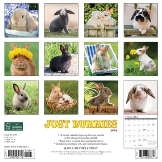 Willow Creek Press 2024 Wall Calendar 12"x12" Just Bunnies image {1}