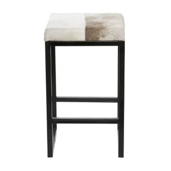 Industrial Cowhide and Metal Counter Height Barstool Gray - Olivia & May image {1}