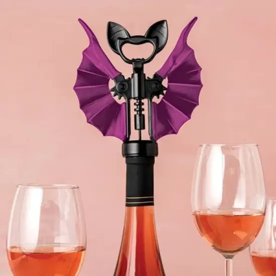 Ototo Vino Bat Corkscrew and Bottle Opener Stainless Steel and Silicone Bar Tool Black/Purple image {2}