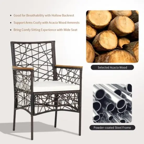 Costway 2pcs PE Wicker Patio Bistro Chairs Acacia Wood Armrests w/ Cushions Outdoor image {5}