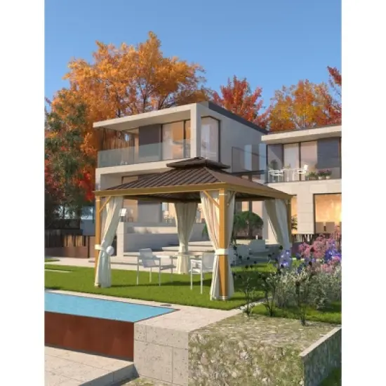 EROMMY Gazebo 10&rsquo;x12&rsquo;W/Steel Double Roof Hardtop Gazebo, Rust Resistant Coated Aluminum Frame Waterproof Pavilion image {1}