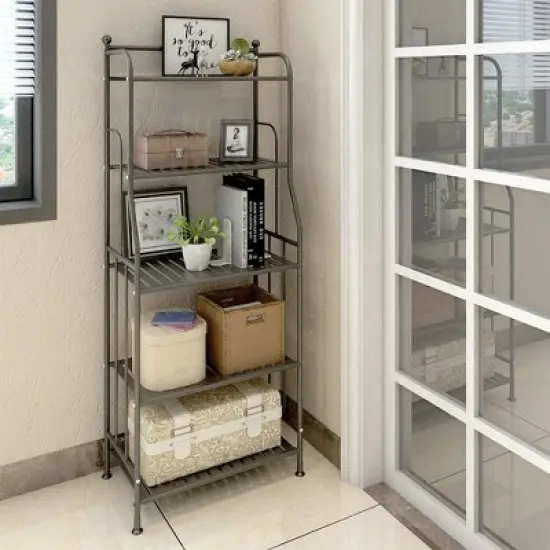 GHQME BIN301 5 Tier Freestanding Metal Space Saving Tower Rack Storage Shelf for Living Room, Bathroom, Kitchen, and Home Office, Matte Black image {3}