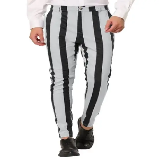 Lars Amadeus Men's Striped Dress Pants Color Block Slim Fit Flat Front Formal Trousers image {6}