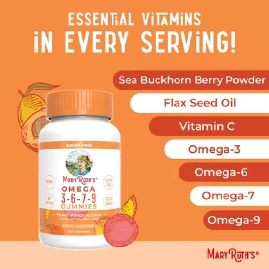 MaryRuth's Omega 3-6-7-9 Gummies, Peach Mango & Apricot, 120 ct image {7}