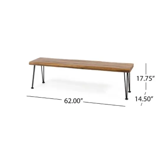 GDFStudio Avy Outdoor Industrial 62" Acacia Wood Bench with Hairpin Legs, Teak image {2}