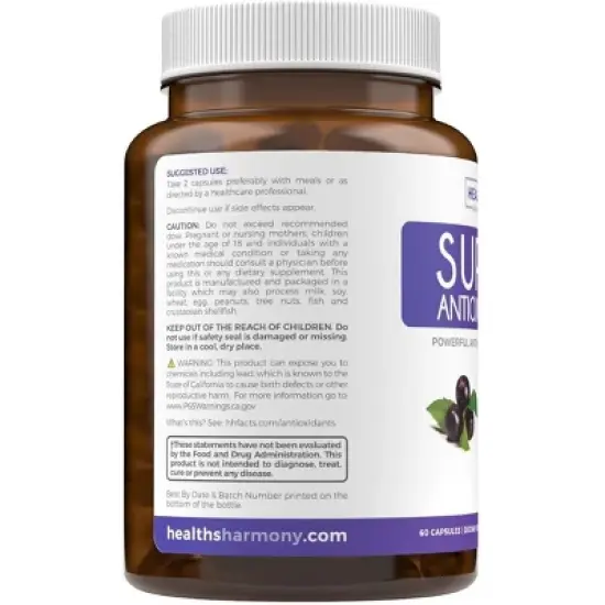 Super Antioxidants Supplement, Acai Berry Goji, Pomegranate & Trans Resveratrol, Herbal Formula for Overall Health, Health's Harmony, 60, 120 or 180ct image {2}