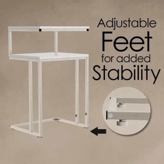 Hastings Home 2-Tier End Table - C-Shaped Side Table With Two Shelves and Metal Stand - White and Chrome image {3}