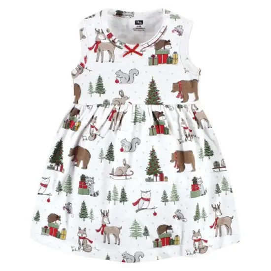 Hudson Baby Infant and Toddler Girl Cotton Dress and Cardigan Set, Red Winter Forest image {3}