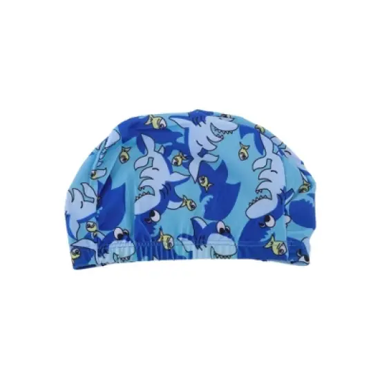 Unique Bargains Polyester Shark Pattern Swim Cap 5.91"x8.27" Sky Blue 1 Pc image {5}