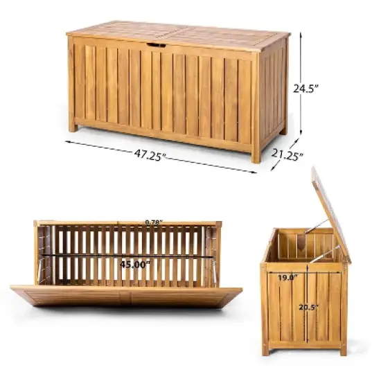 GDFStudio Tritas Patio 100 Gallon Acacia Wood Deck Storage Box, Teak image {2}