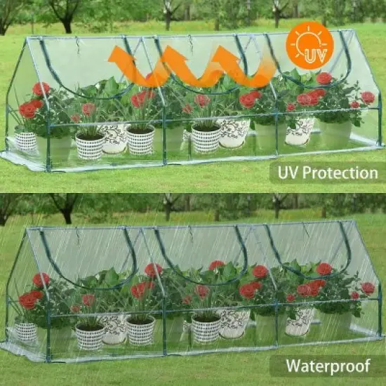 Aoodor 9 ft. x 3 ft. x 3 ft. Mini Outdoor Greenhouse Three Zipped Doors image {4}