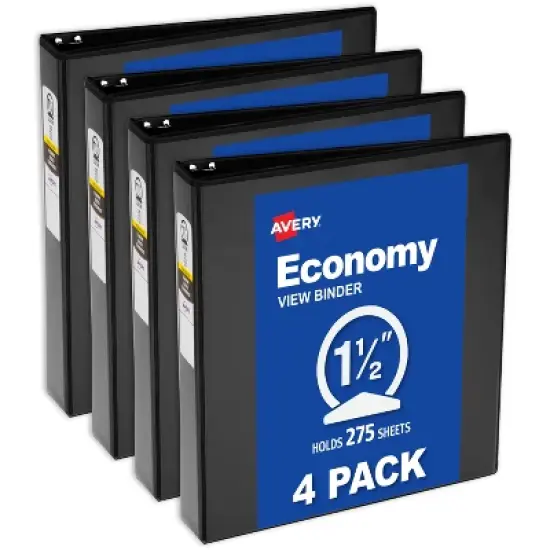 Avery Economy View 3 Ring Binders, 1.5" Round Rings, 4 Black Binders (19204) image {6}