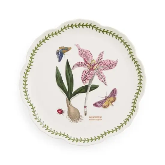 Portmeirion Botanic Garden Lotus Blossom Large Round Platter, 13.5 Inch - Meadow Saffron Design with Laurel Leaf Border - Dishwasher Safe Porcelain image {7}