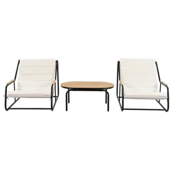 Okak 3-Piece Outdoor Chaise Lounge Set with Acacia Side Table,Lounge Chair Outdoor with Steel Frame,Patio Lounge Chairs for Poolside,Beach image {1}