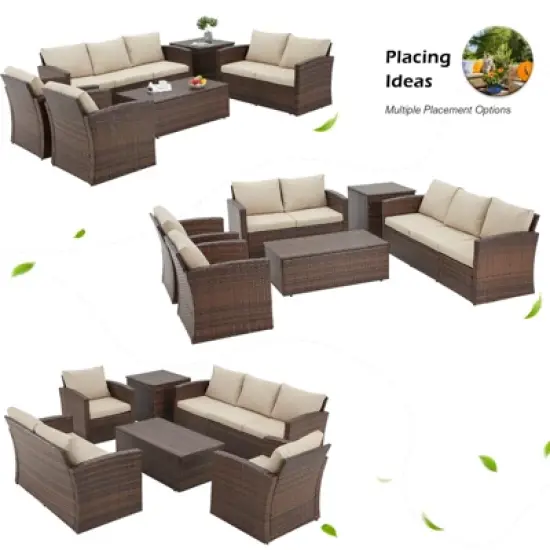 Cescia 7-Piece  PE Rattan Sofa Set, Garden Patio Wicker Sectional Sofa Set with Storage Coffee Table & End Table for Backyard, Porch, Balcony,Gray image {9}