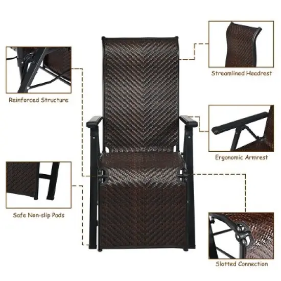 Costway 2PCS Patio Rattan Folding Lounge Chair Recliner Back Adjustable Beach Yard Pool image {9}