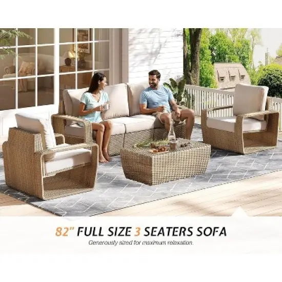 AMERLIFE 3-Piece Outdoor Patio Furniture Set, 82" Rattan Sofa & 2 Wicker Chairs image {4}