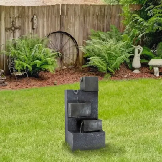 Northlight 19" Gray LED Lighted 5-Tier Rainfall Outdoor Water Fountain image {1}