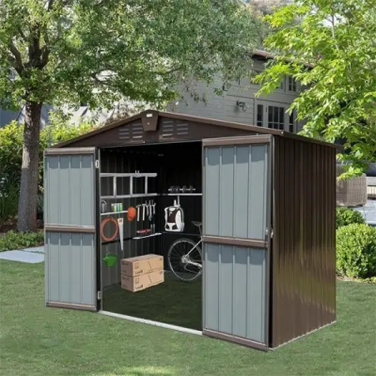10'x8' Outdoor Storage Shed With 32 Air Vents, Push-pull Double Door, Sloping Roof Metal Storage Cabinet, Ultraviolet-proof Tool Shed For Lawn image {8}