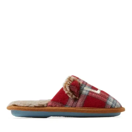 Dearfoams Kid's Unisex Lil Bear Red Plaid Scuff Slippers image {2}
