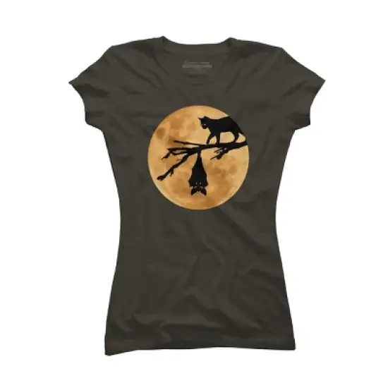 Junior's Design By Humans Halloween - Moon (The Cat and the Bat) By MonkeyStore T-Shirt image {4}