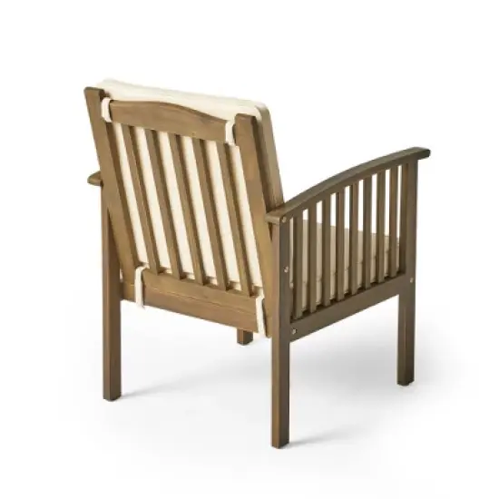 FIONECA Patio Acacia Wood Outdoor Furniture Set &uml;C 2 Club Chairs with Cream Cushions & Foldable End Table, Garden Patio Deck (Grey Finish) image {12}