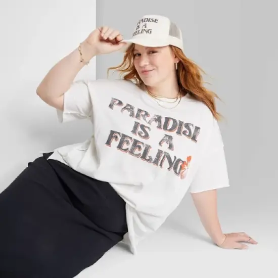 Women's Ascot + Hart Paradise Is A Feeling Short Sleeve Graphic Boyfriend T-Shirt - Off-White image {6}