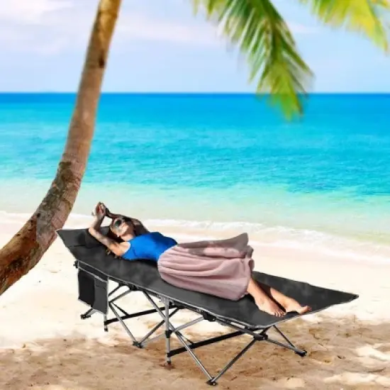 Zone Tech Folding Outdoor Travel Cot - Lightweight Portable Heavy Duty Adult and Kids with Large Pocket image {2}