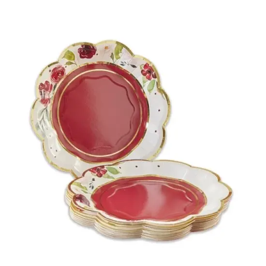 Kate Aspen Burgundy Blush Floral 7 in. Premium Paper Plates (Set of 64) | 28519NA image {7}