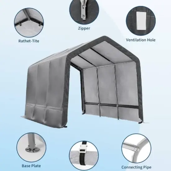 GustoWave 10x15FT Outdoor Portable Storage Shed with Roll-Up Door for Motorcycle, Garden and Tools image {2}