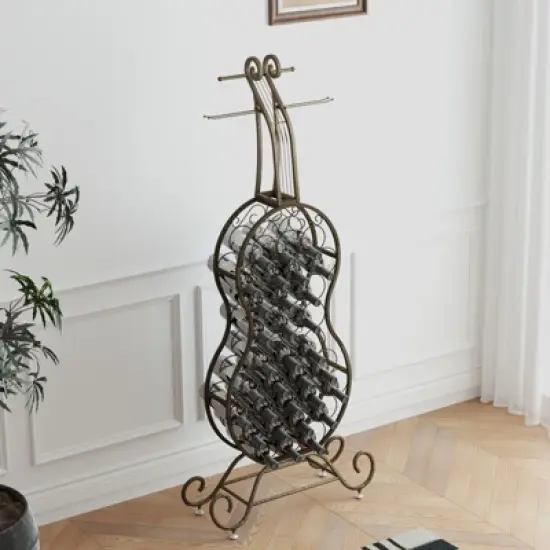 SEVOBAL Racks Unique Cello Shaped Freestanding Rack Space-Efficient Vertical Storage Design for Rooms, Antique brown, 29.33"*6.34"*67.4" image {1}