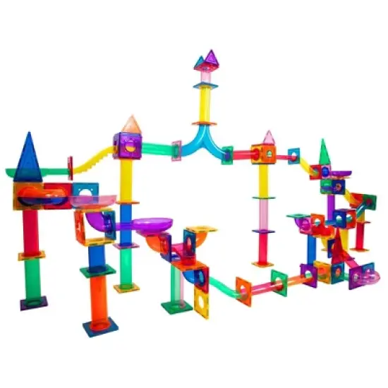 PICASSO-TILES Marble Run Magnetic Tiles for Kids, 200PCS, Construction Magnet Tiles Race Track Building Blocks STEM Toy image {3}