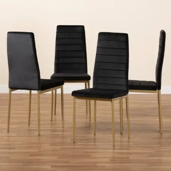 4pc Armand Velvet Fabric Upholstered and Metal Dining Chair Set - Baxton Studio image {6}