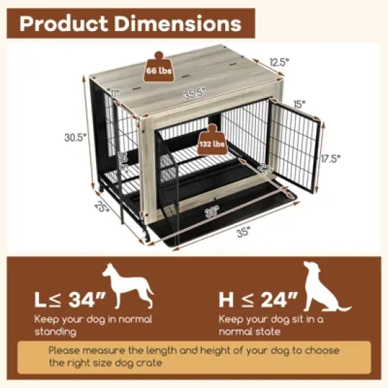 Tangkula Dog Crate Furniture Industrial Dog Kennel w/ Flip-up Top Decorative Pet House image {8}
