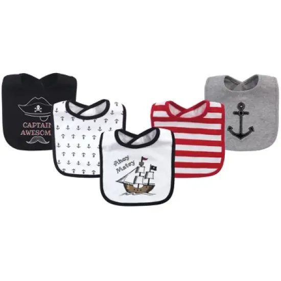 Hudson Baby Infant Boy Cotton Bibs 5pk, Pirate Ship, One Size image {1}